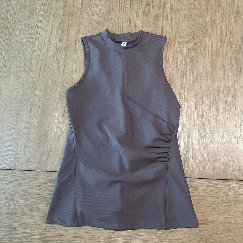 Athleta Charcoal Gray Ribbed Ruched Sleeveless Top